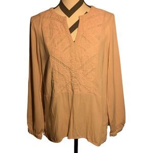 Spense Pink Peach Embroidered V-Neck Tunic Blouse Large 100% Viscose Boho